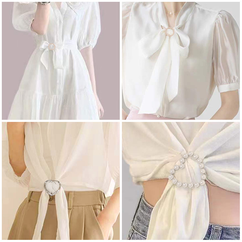 Anneau en métal bouton de taille écharpe bouton ourlet d'angle taille broches nouées femmes T-shirt boucle fixe fille décor accessoires