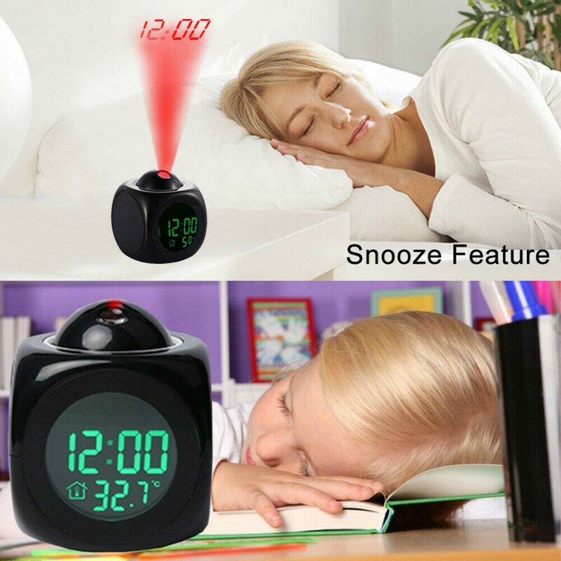 Digital Alarm Clock LED Projector Temperature Desk Time Date Display Projection Calendar USB Charger Table Clock Home Decor