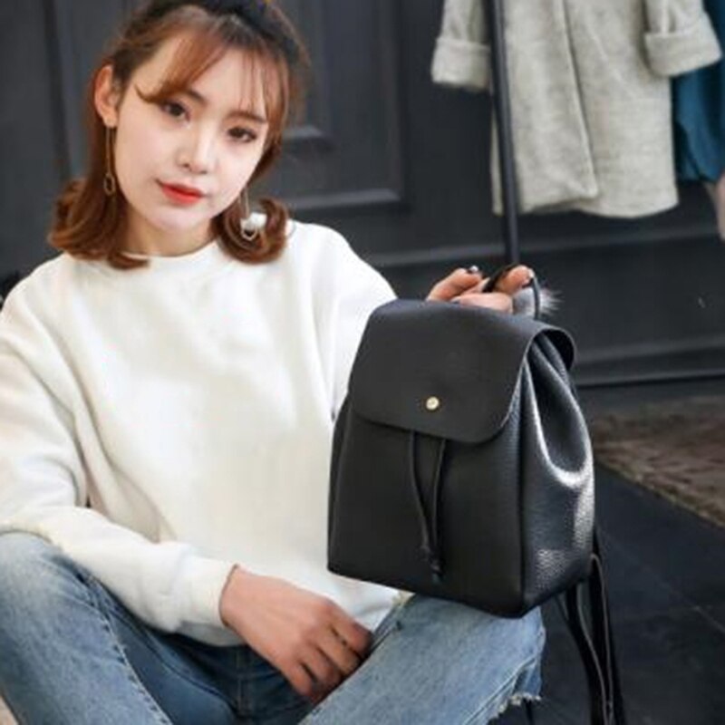 Mode Vrouwen Rugzak Vintage Pure Kleur Lederen Schooltas Rugzak Satchel Rugzak Vrouwen Schoudertas Bolsa