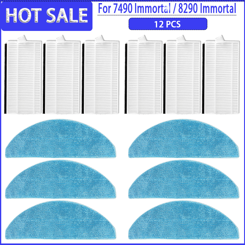 Main Side Brush HEPA Filter Mops For For Cecotec Conga 7490 Immortal / 8290 Immortal Vacuum Cleaner Accessories: Blue
