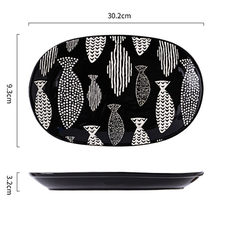 FANCITY Large fish plate, 12-inch oval plate, ceramic household bakeware, steamed fish plate, serving plate: 7