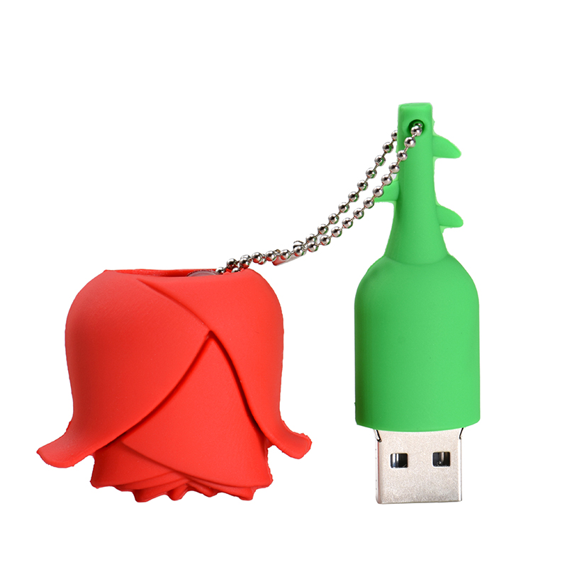 Unidades flash USB de rosa roja de dibujos animados, memoria rosa de 128GB, 64GB, para niños, Pen Drive, llavero colgante gratuito de 32GB