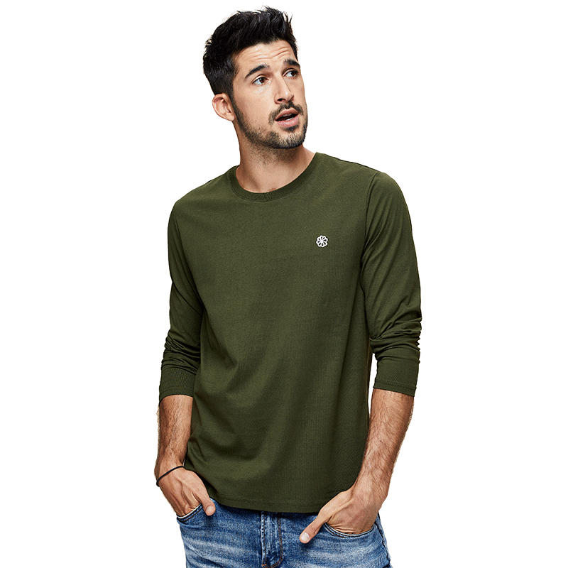 KUEGOU 100% baumwolle männer T-Shirt lange hülse herbst vertraglich stickerei übertragen unliniertes oberes kleid oben Plus größe ZT-496