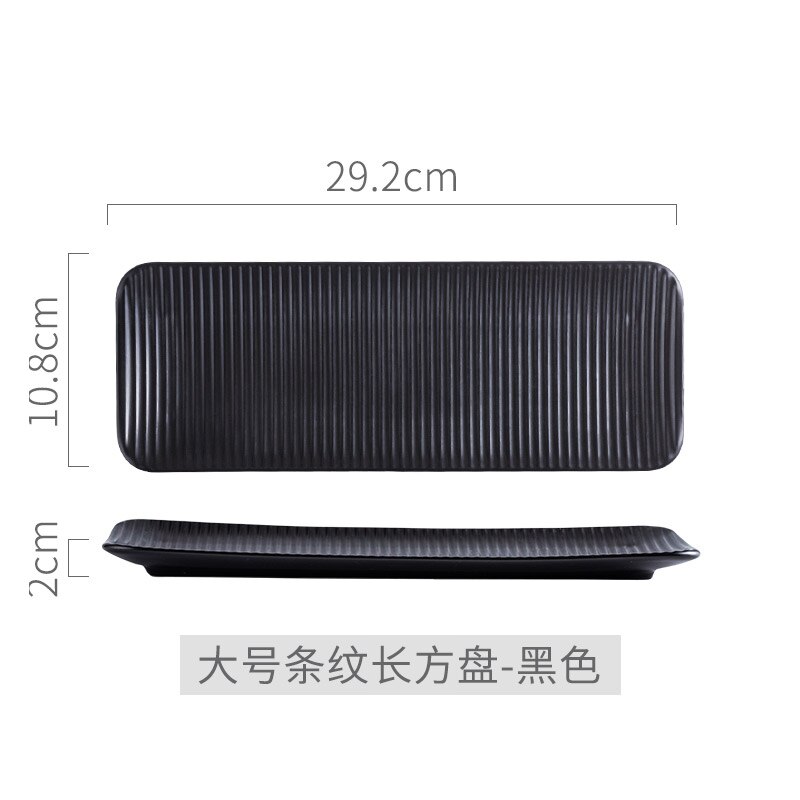 Nordic Ceramic Rectangular Sushi Long Plate Dessert Cake Snack Pastry Western Food Salmon Sashimi Grilled Chicken Wings Plate: stripe large Black