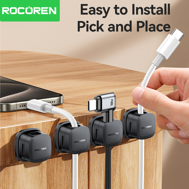 Rocoren 6Pcs Magnetic Cable Organizer Smooth Adjustable Cable Holder Under Desk Stable Cable Management Wire Keeper Cable Clips