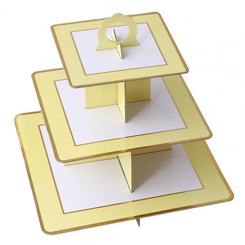 5 Kleuren Unieke Taart Stand Prachtige Drie-Layer Food Grade Papier Dessert Stand Milieuvriendelijke Wegwerp Dessert Stand Voor Party: Yellow Stripe