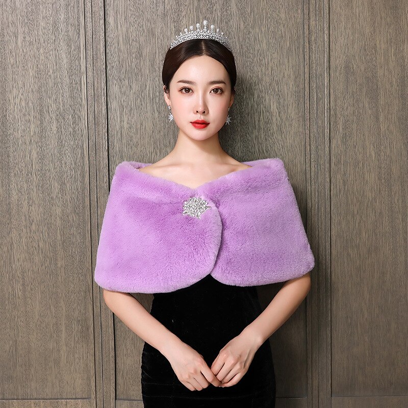 Colorful Women Wedding Jackets White Red Faux Fur Bolero Bridal Shawl Wraps Shrug Winter Evening Party Coat: Purple