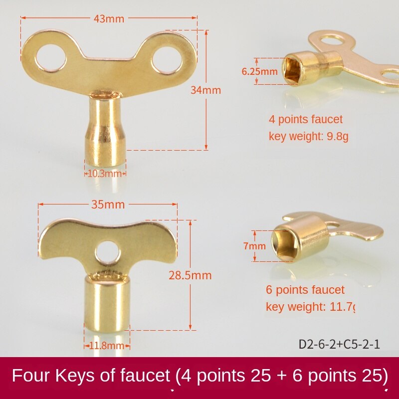 Faucet key with lock, inner corners, 6mm, outdoor tap water, anti-theft, outdoor square 1/2 IN switch handle: 6mm-7mm 25 each