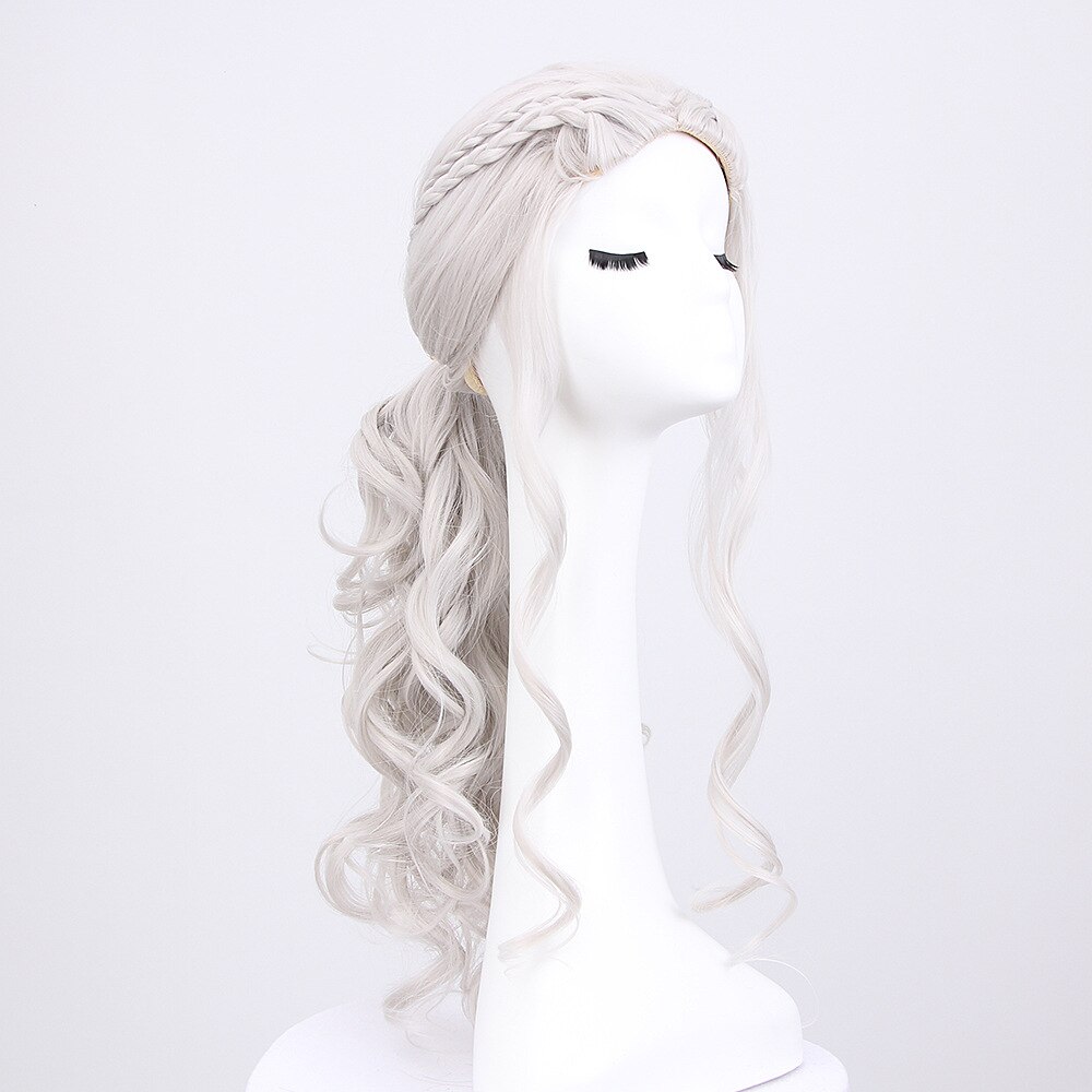 Halloween Alice au pays des merveilles blanc reine Cosplay longue Blonde ondulée perruque/jeu de droits Daenerys Targaryen longues perruques ondulées