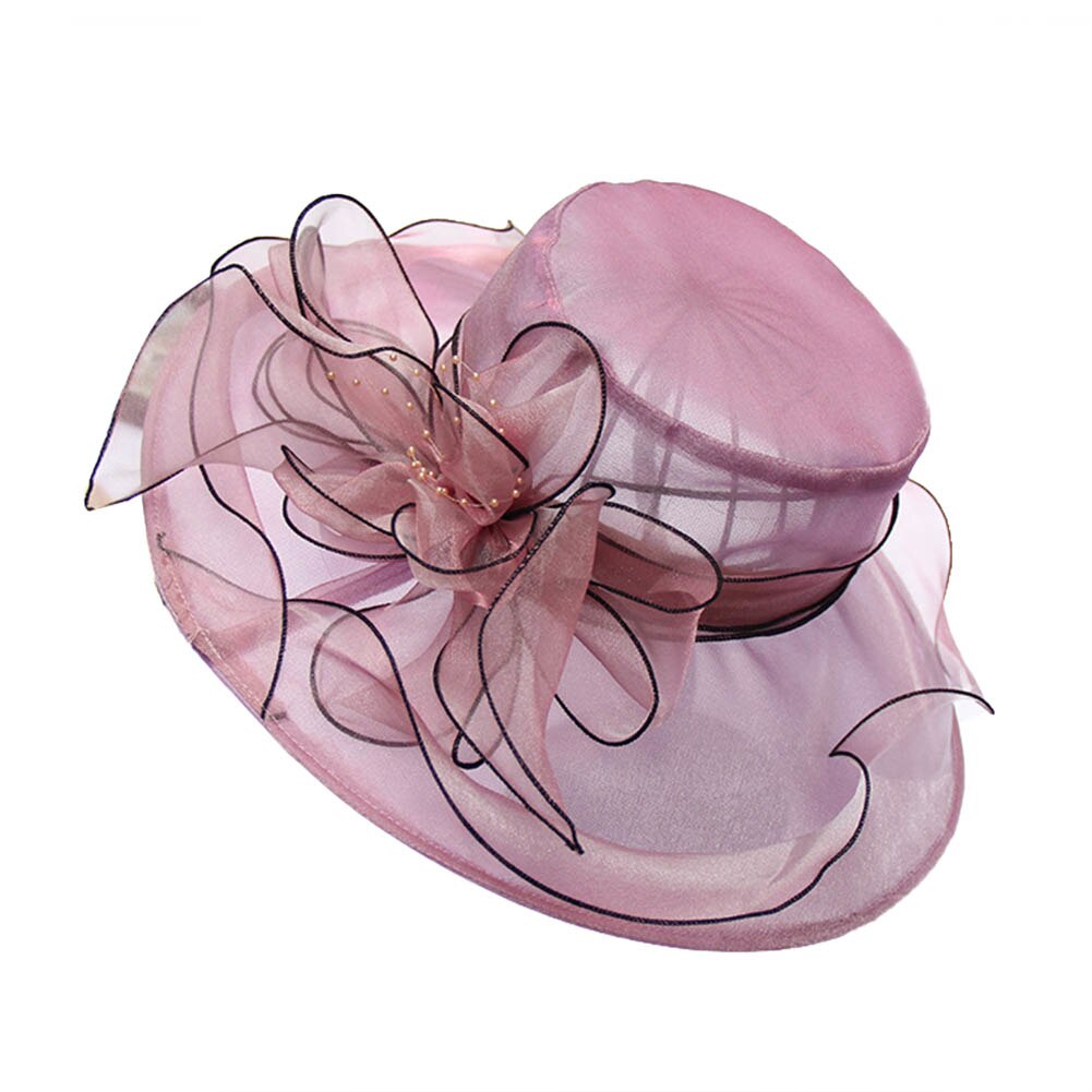 Sombreros elegantes de iglesia para mujer, gorros de fieltro de hilo de red Floral grande para mujer, sombreros de Sol de ala ancha de verano, gorros de fedora vintage: Purple B