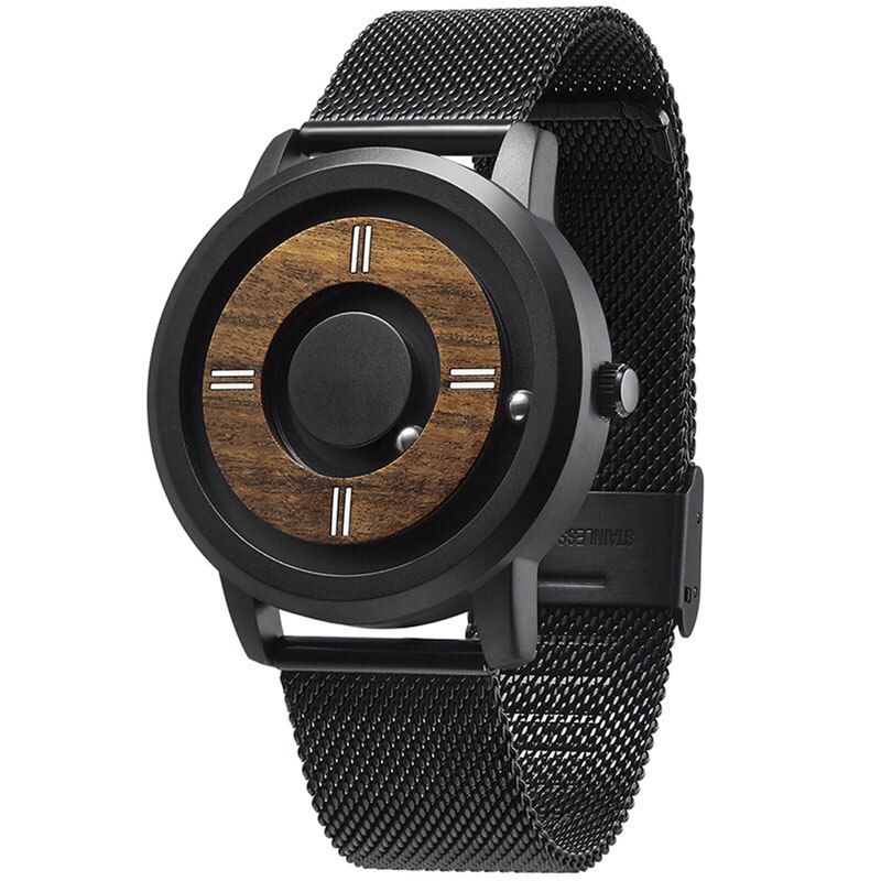 Casual Hout Horloges Mannen Houten Dial Mens Casual Quartz Horloge Creatieve Stijl Magnetische Bal Band Band Cool Horloges