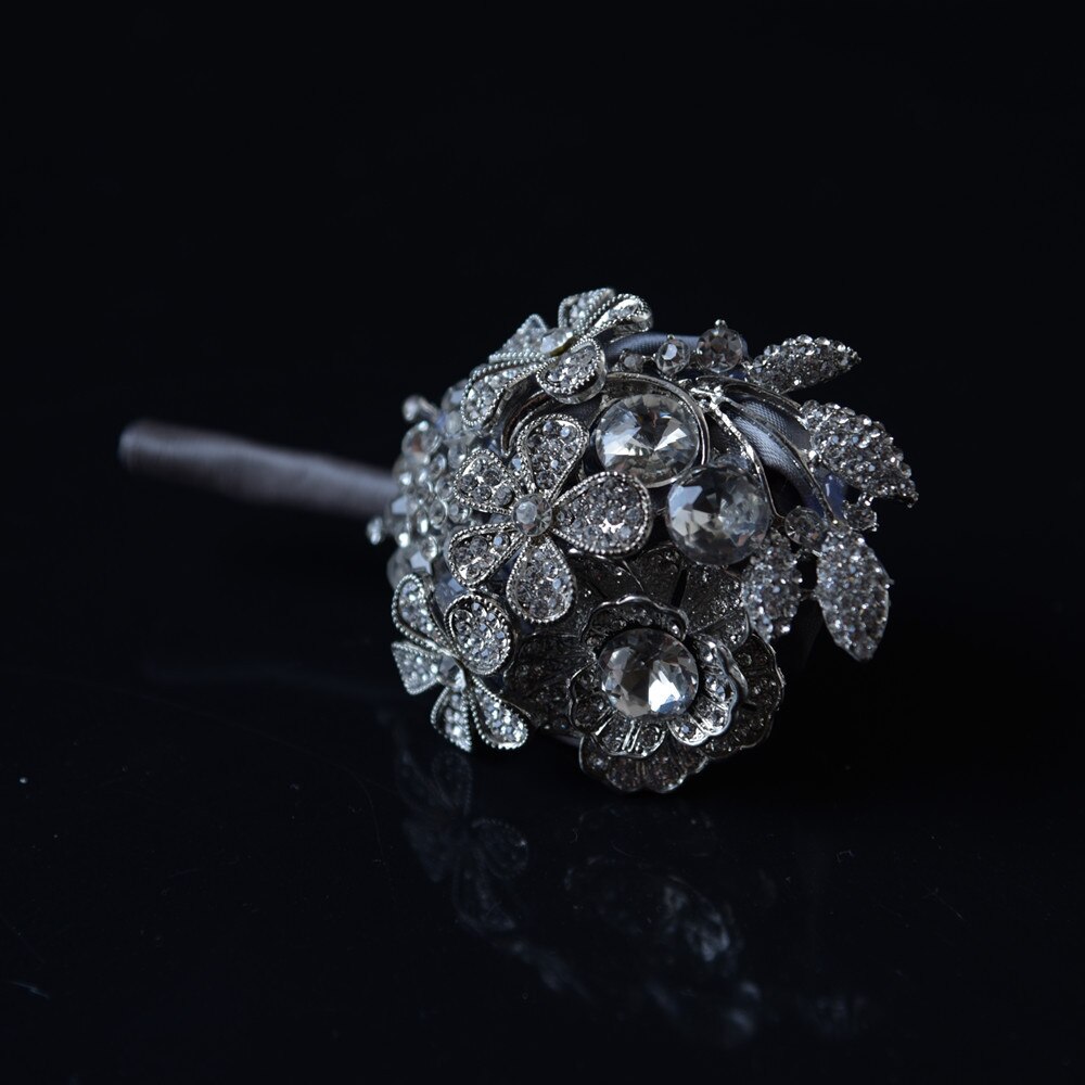 JaneVini Luxury Crystal Wedding Groom Corsages Ceremony Gray Brooch Wedding Boutonnieres With Pin Groomsmen Flowers Boutonniere