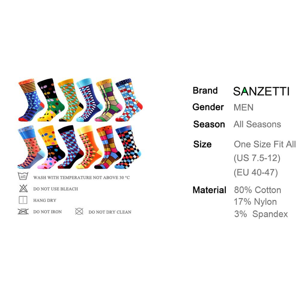 SANZETTI-chaussettes pour hommes, style Hip Hop, en coton peigné, haute couleur, nouveauté, Skateboard, motif géométrique, motif Harajuku,