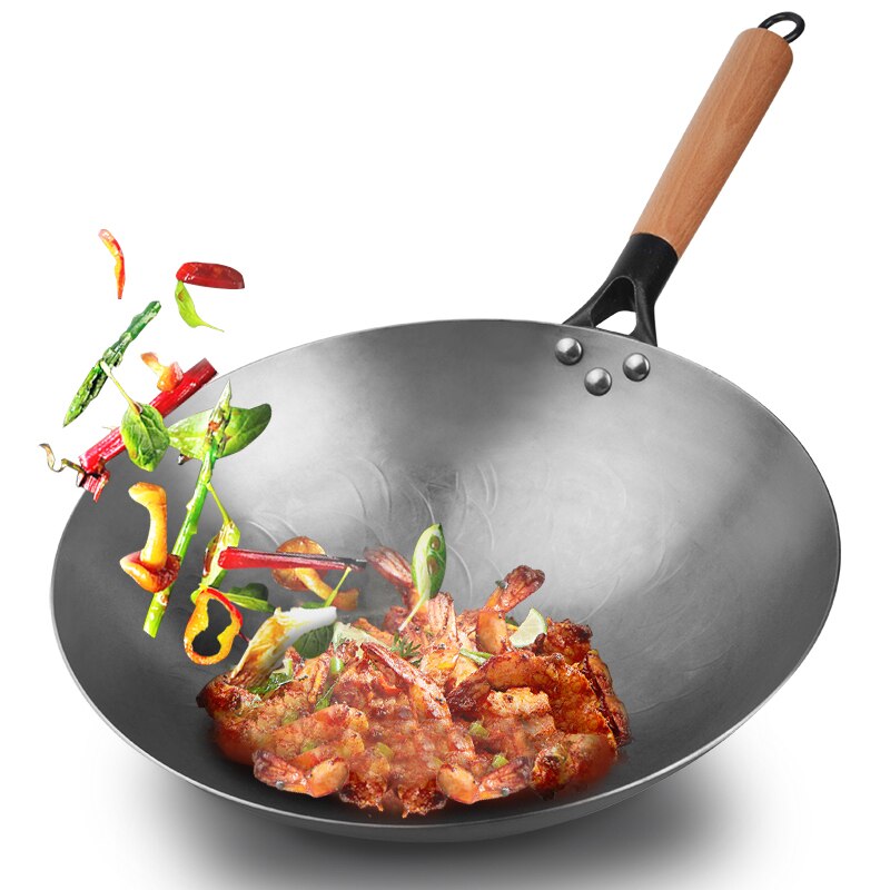 Handgemaakte Ijzeren Wok, Traditionele Non-stick Pan, Niet-Coating, Voor Gasfornuis, chinese Gietijzeren Wok