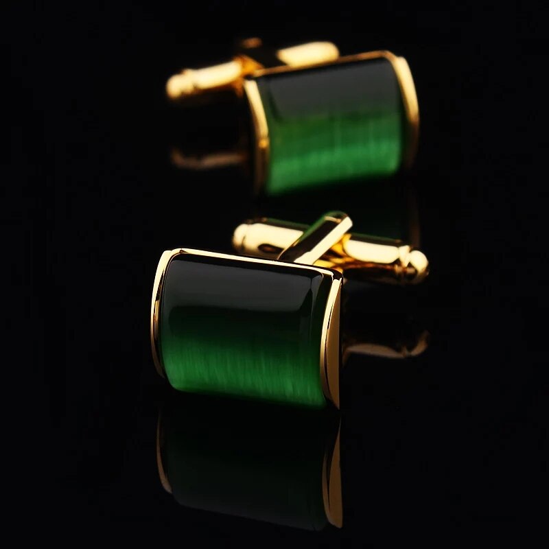 Bridegroom Wedding Party French Shirts Cuff Links Dark Green Shell Opal Cufflinks Golden Cufflink With Bag: Default Title