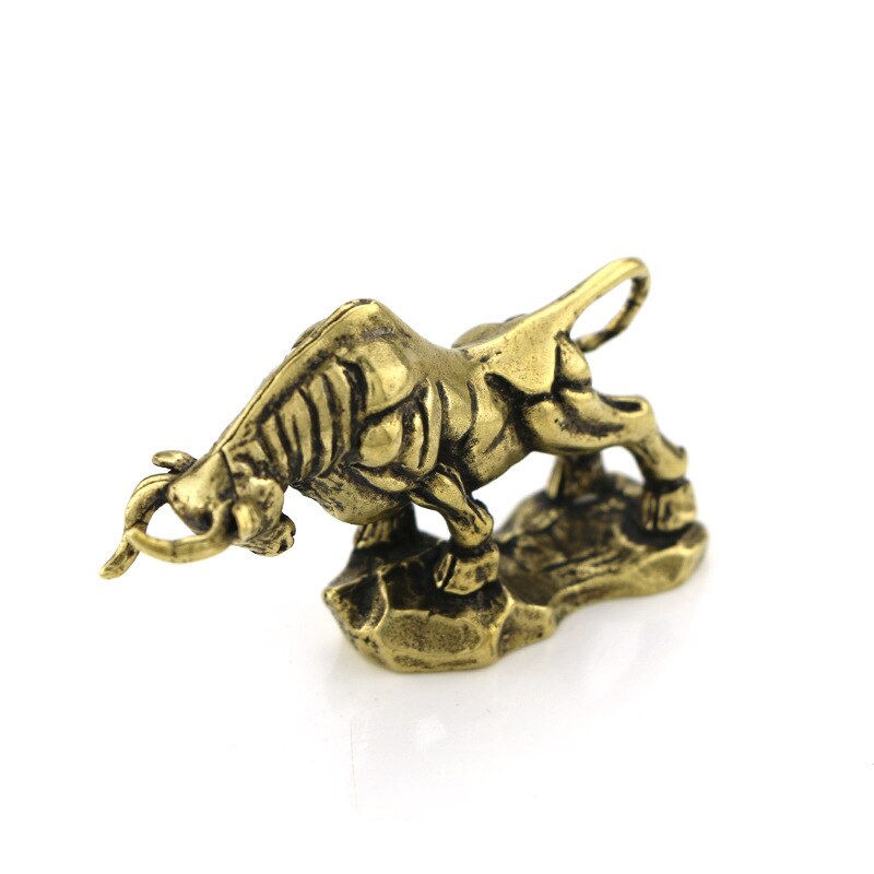 Mini Brass Wall Street Bull Statue Animal Figure Props Sculpture Home Office Party Bar Desk Decoration Ornament Funny Toy