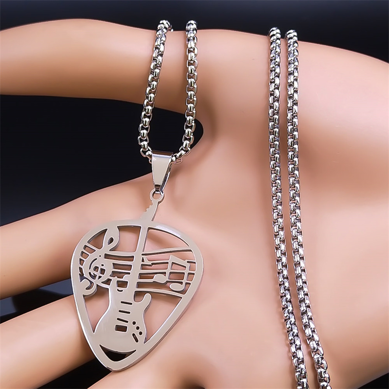 Collana con ciondolo plettro per chitarra musica rock musicale per donna/uomo Collare per gioielli regalo per feste con catena per basso musicale punk in acciaio inossidabile