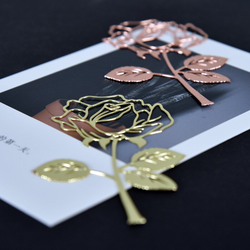 Yisuremia High-Grade Electroplated Rose Metal Bookmark Valentine's Day School Office Supplies Stationery Teacher