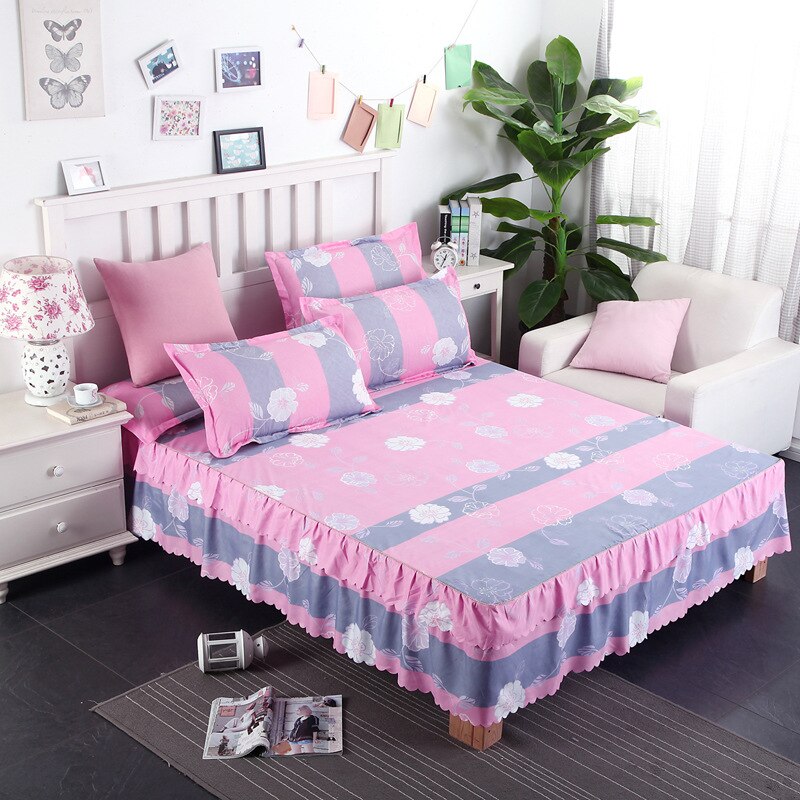 Drap de lit à fleurs roses et bleues, couvre-lit en coton, jupe de lit