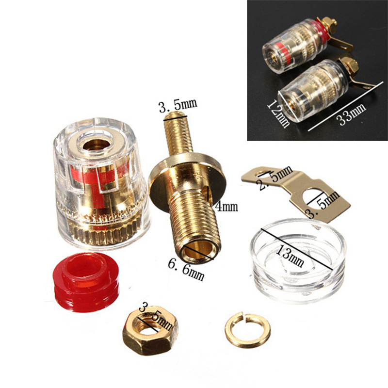 LEORY 4 Pcs Amplifier Speaker Terminal Board Connector 32 mm Gold Plated Binding Post For 4mm Banana Plug Jack Connector