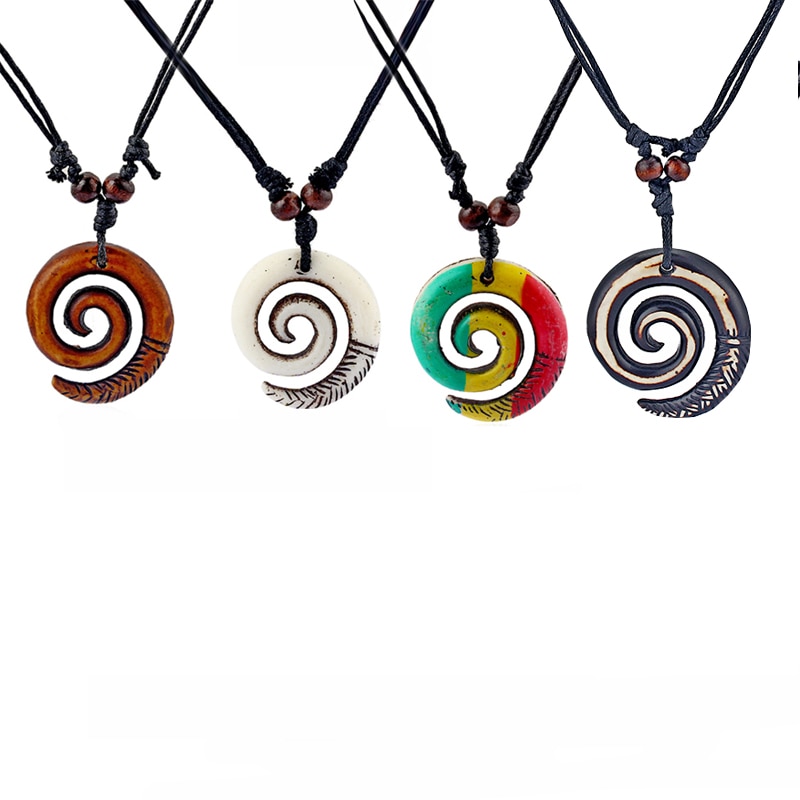 1 Pcs Resin Tribal Wit/Bruin/Rasta Keltic Spiraal Swirl Bedels Hangers Ketting Verstelbare