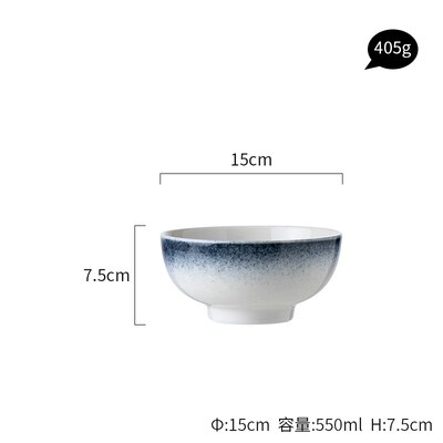 Ceramic Plate Nordic Dish Dinner Plate Family Steak Plate Eat Rice Bowl Gadient Blue Plate: Bowl