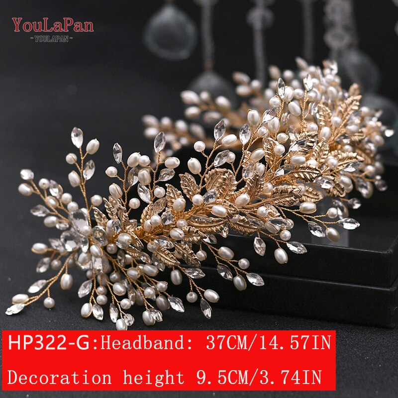 Youlapan HP308 Strass Bruids Haar Sieraden Bridal Tiara Diamanten Bruiloft Hoofddeksel Bridal Crown Silver Crystal Hoofdbanden: HP322-G