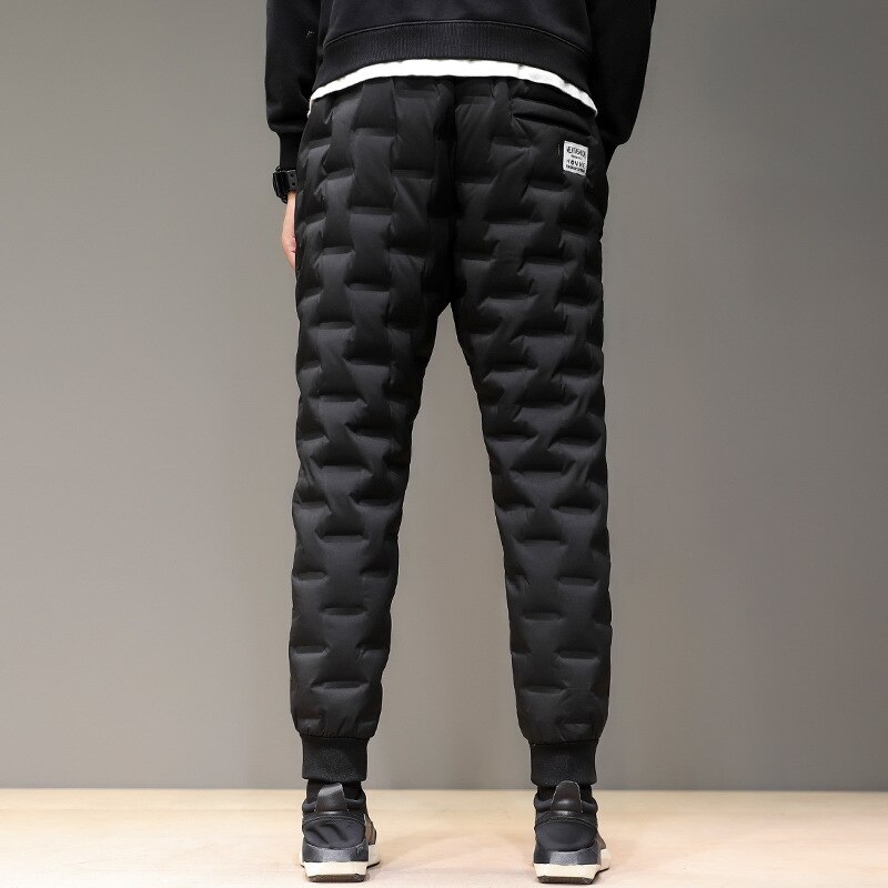 Pantalones con relleno de plumas blanco para hombre, pantalones gruesos de invierno a prueba de viento, pantalones elásticos delgados a prueba de rasguños, pantalones de senderismo para acampar al aire libre