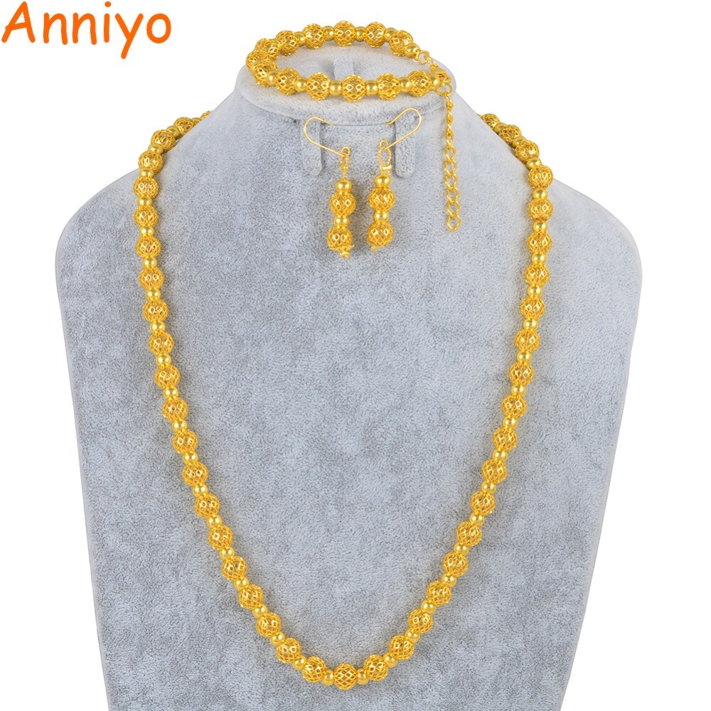 Anniyo okrągłe kulki zestawy biżuterii naszyjnik z koralików bransoletka i kolczyki dla kobiet moda afrykańskie akcesoria imprezowe koralik #158706