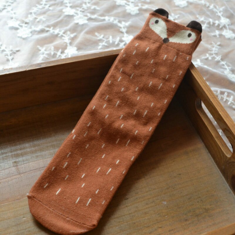 1 par unisex adorável raposa crianças meias do bebê na altura do joelho menina menino bonito dos desenhos animados da criança meias animal infantil macio meias de algodão 0-6 y