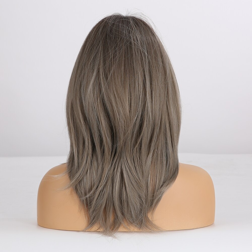 EASIHAIR Synthetic Wigs for Women Grey Short Wigs with Bangs Layered Natural Hair Wigs Daily Bob Hairstyle Wig Heat Resistant