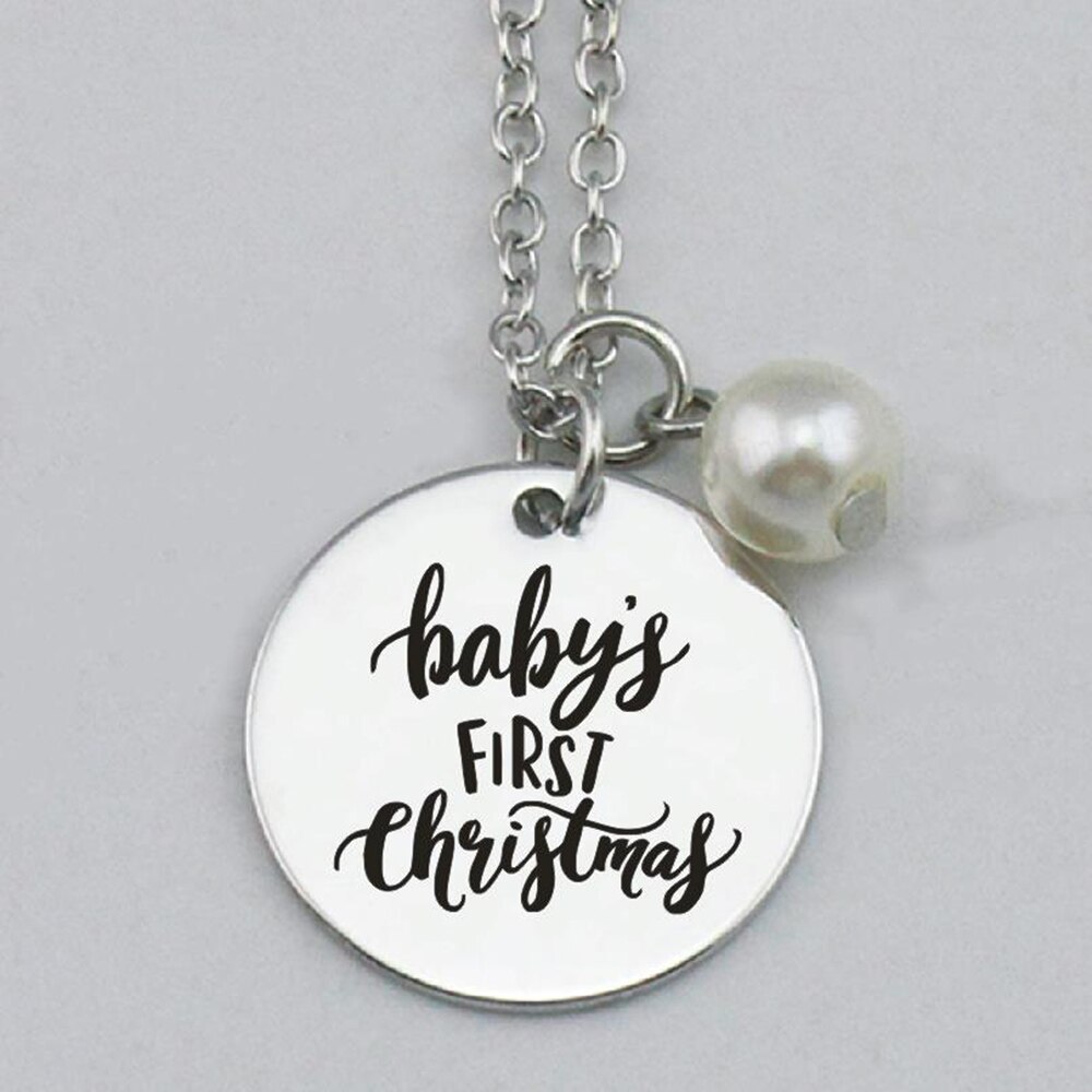 Baby 'S Eerste Kerst Ketting Hanger, Mijn Eerste Kerst Charmes, Kerst Ketting, Gegraveerd Bedels, 22Mm, 5 Stks/partij