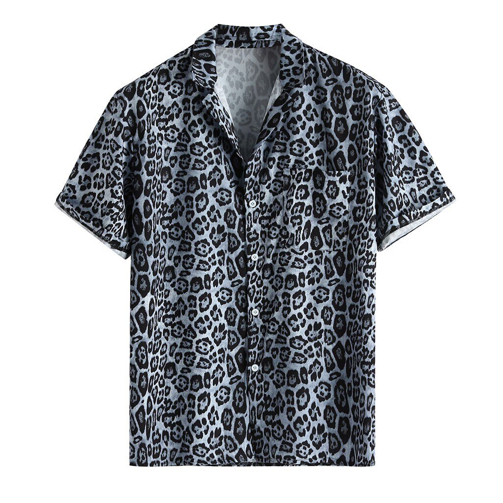 Zomer Shirts Voor Mannen Streetwear Korte Mouw Heren Shirts Casual Luipaard Hawaiian Afdrukken Shirt Blouse Mannen Chemise Homme: Black / XL