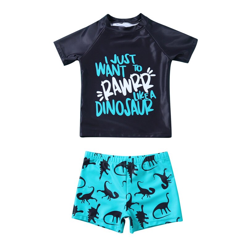 1-4 Jaar Jongens Badpak Unieke Brief Gedrukte Korte Mouwen Tops En Cartoon Dinosaurus Shorts Kids Jongens Badpakken