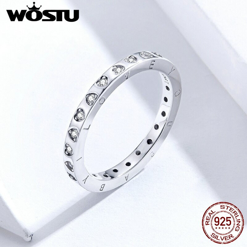 WOSTU Echt 925 Sterling Silber Modische Ringe Helle Zirkon Herz Hochzeit Ring Finger Für Frauen Original Schmuck CQR633