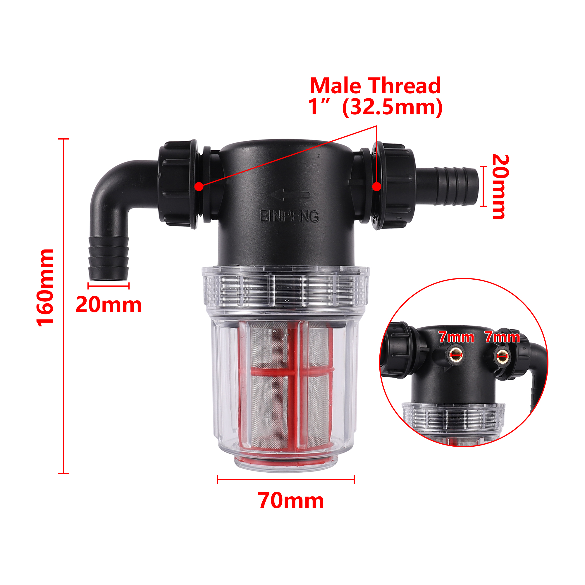 Tuinslang Filter 50 Mesh Ultrafijn Filter Landbouw Micron Composiet Waterfilter, Tuinslang Inline Waterfilter: Bruin