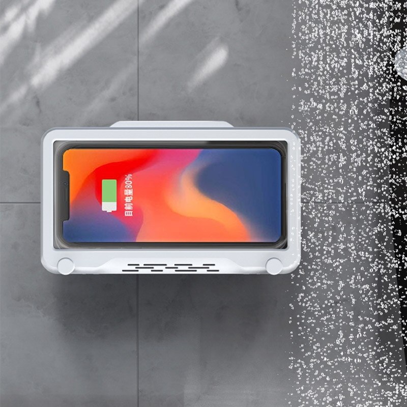 Telefonholder badeværelse vandtæt hjem væg til iphone cover stand selvklæbende touch screen telefon shell bruser forsegling opbevaring