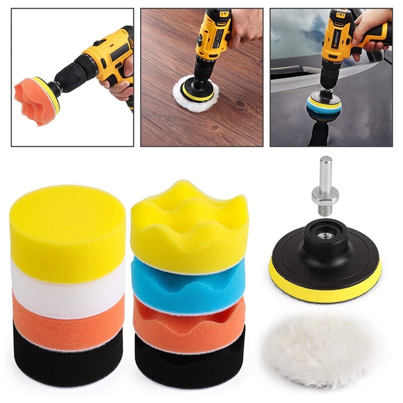 11PCS 3 Inch Polishing Buffing Pad Kit With Suction Cups, Drill Adapters, Sponge Polishing Pads, Wool Buffer Pads