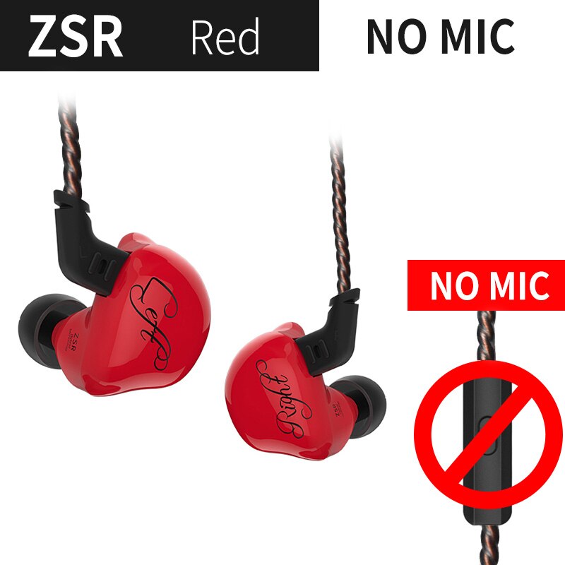 Kz Zsr 1DD + 2BA Hifi Sport In-Ear Oortelefoon Dynamische Driver Noise Cancelling Headset Vervanging Kabel AS10 ZS10 zst: red no mic