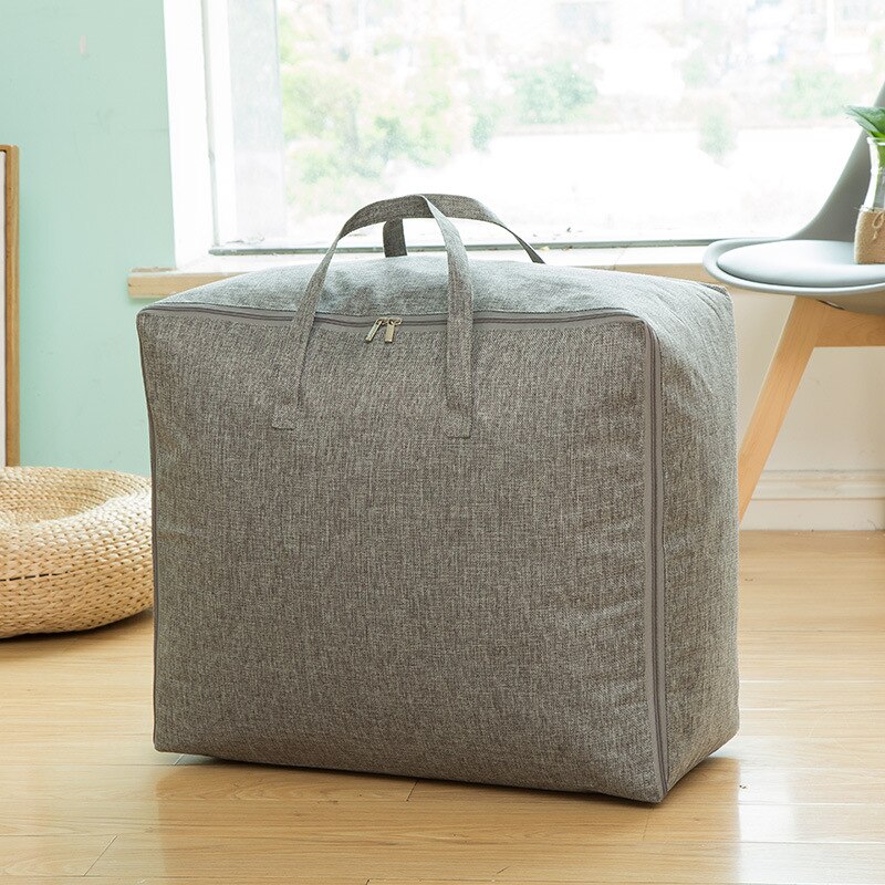 Katoen Linnen Kleding Quilt Opbergtas Waterdichte Zachte Pakket Box Effen Kleding Sorteren Organizer Draagbare Reizen Handtas: grey / L-about 60x45x25cm