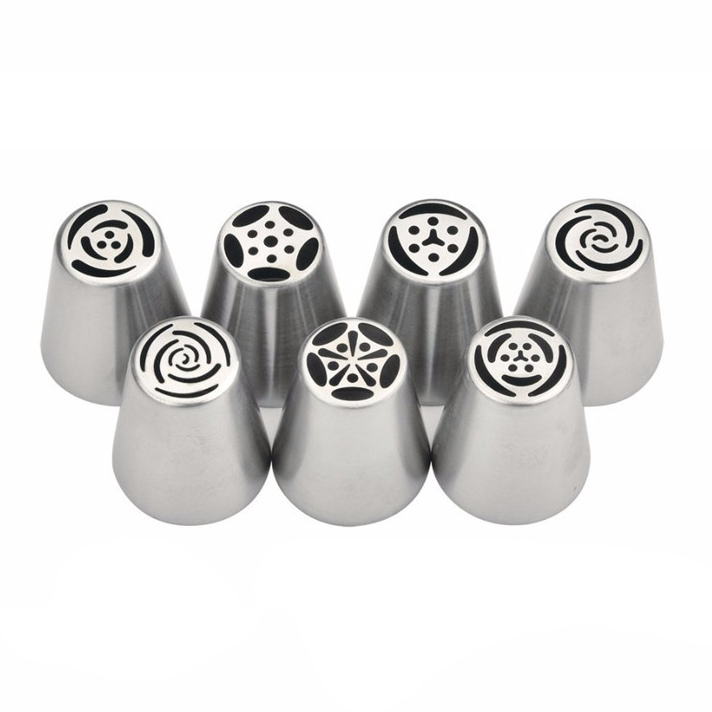 8 stk/set Rvs Russische Tulp Icing Piping Nozzles Pastry Decoratie Tips Cake Decoratie Rose Taart Tools: 7pc