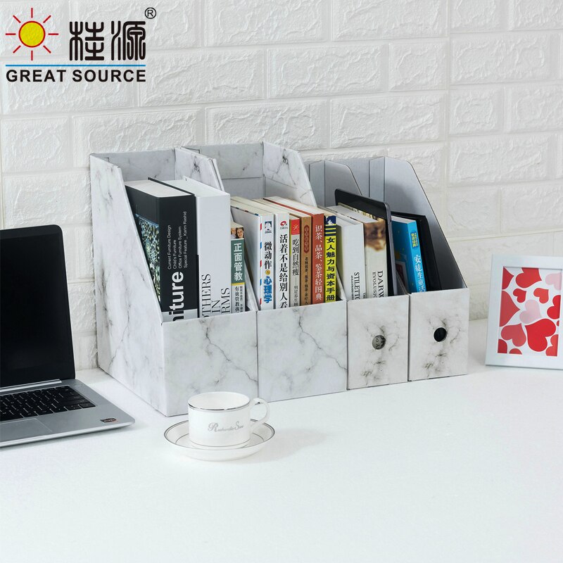 Foldaway File Holder Marble Newspaper Box Desk Top Organizer Magazine Bookend White Corrugated Paper Office Stationery (2PCS)