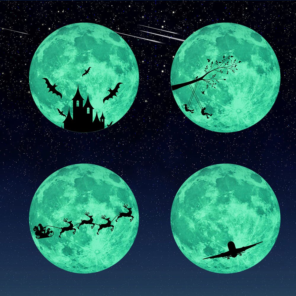 30Cm Kerst Lunar Muursticker Kleurrijke Lichtgevende Lunar Maan Aarde Muurstickers Voor Slaapkamer (Willekeurig Patroon)