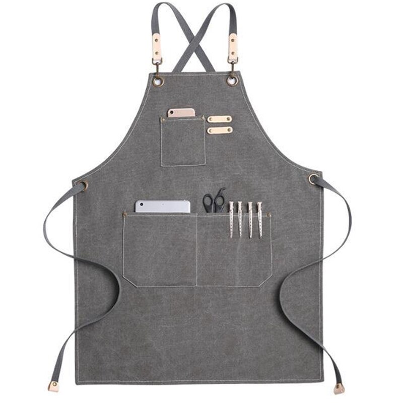 Barber Canvas Cook Apron Barista Bartender Chef Hairdressing Apron Catering Uniform Work Wear Anti-Dirty Overalls: Dark Gray