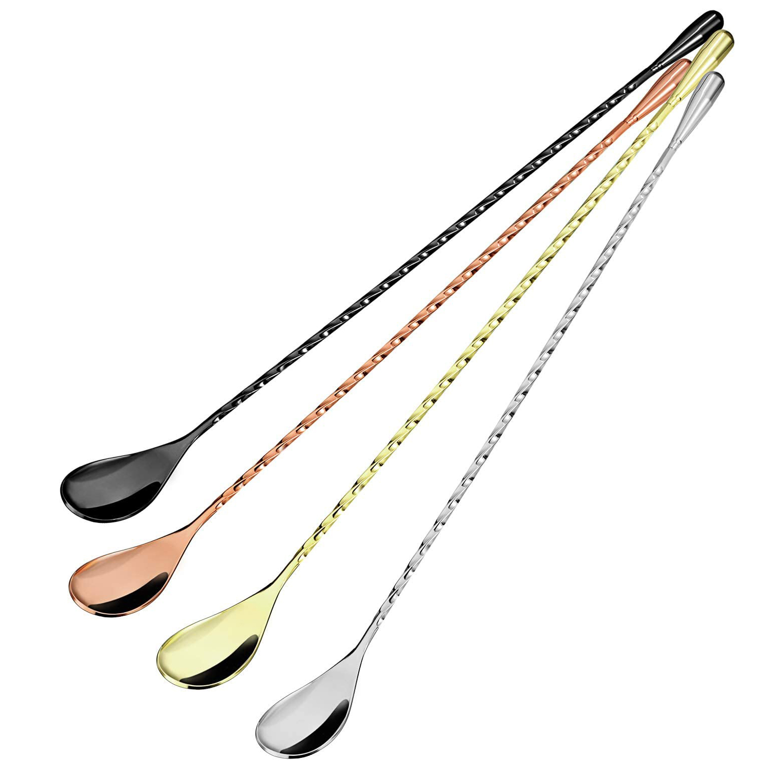 Barra de mango largo, cucharas para agitar, barras de acero inoxidable, cuchara para camarero, mezclador de cócteles, 12 pulgadas: 4 Pieces Set