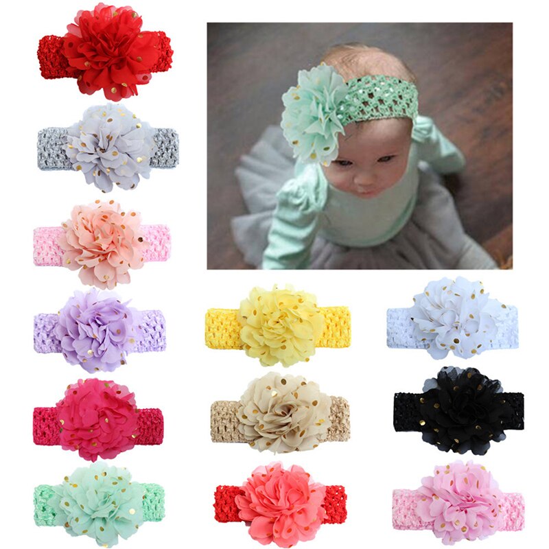 Pailletten Grote Bloemen Elasticiteit Brede Baby Hoofdband 12 Kleuren Haar Accessoires Kinderen Stamping Chiffon Haarband