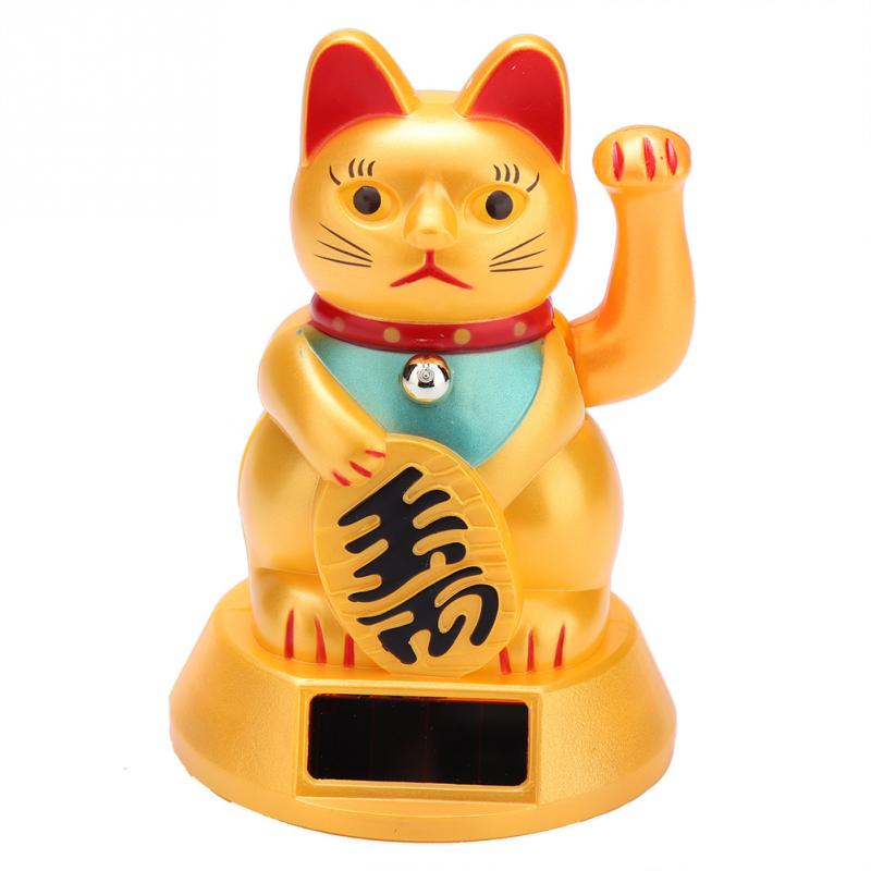 Solar Powered Chinese Lucky Cat Feng Shui Waving Hand Bring Health Wealth Cat Car Decor Home Decoration Accessories