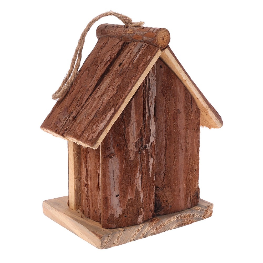 Natural Wood Bird House Hanging Nest Outdoor Garden Cage