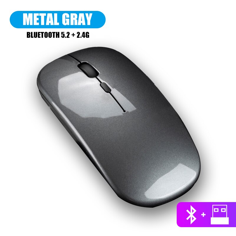 2.4Ghz RGB Wireless Mouse Rechargeable For Macbook For iPad tablet Bluetooth PC Computer Mouse For Laptops LED Backlight Silent: Bluetooth Gray