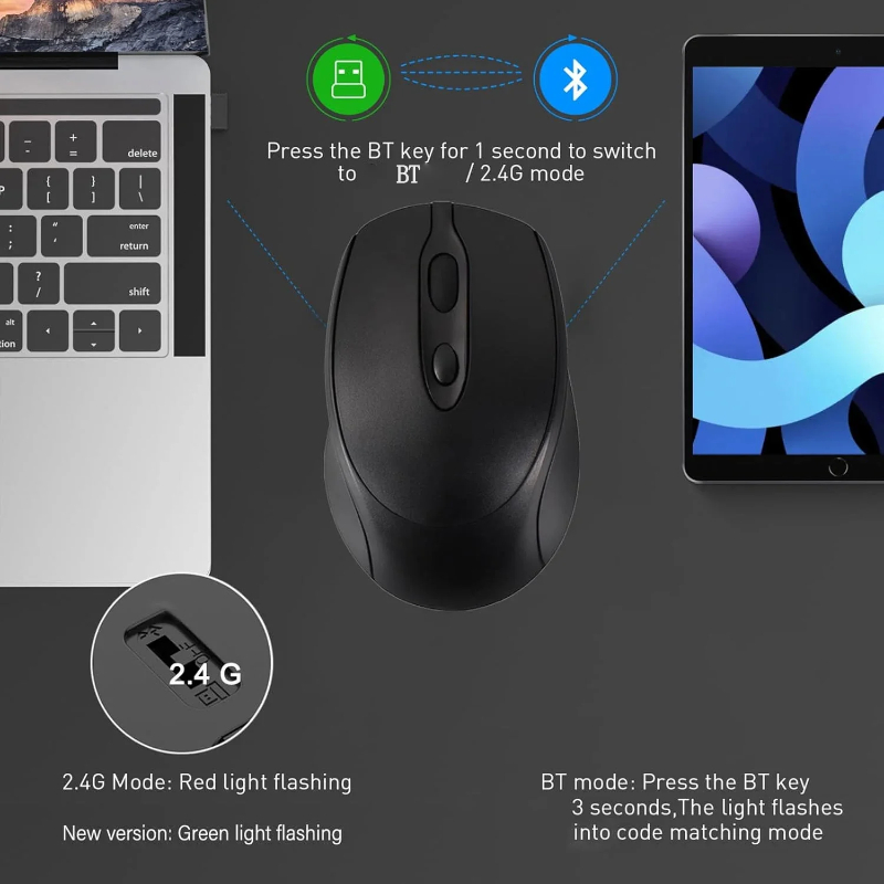 Ergonominen langaton hiiri 2.4g optista ladattavaa bluetooth-yhteensopivaa hiirtä kannettaville tietokoneille chromebookeille kannettaville tietokoneille pelihiiri